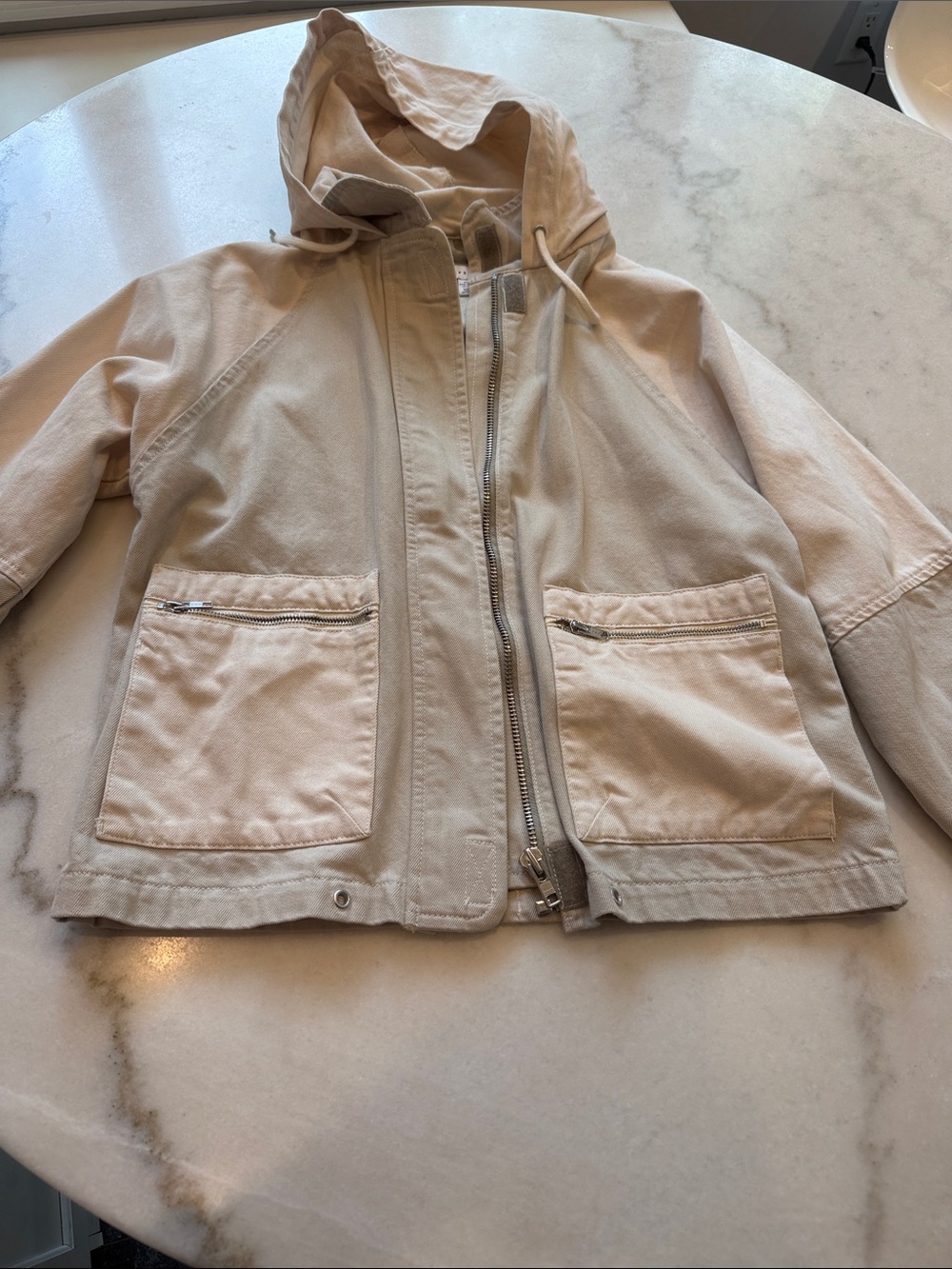 NWOT TOPSHOP Light tan and Beige cotton Hooded Utility Jacket - Picture 6 of 9